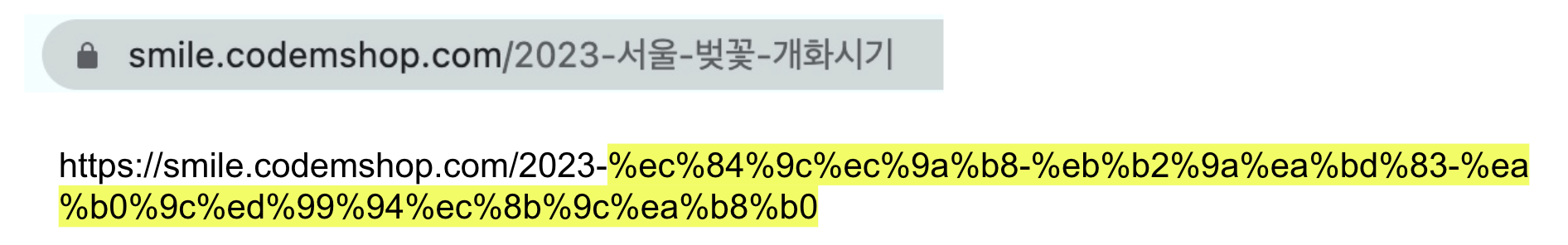 한글이 포함되어 있는 경우 사이트 URL