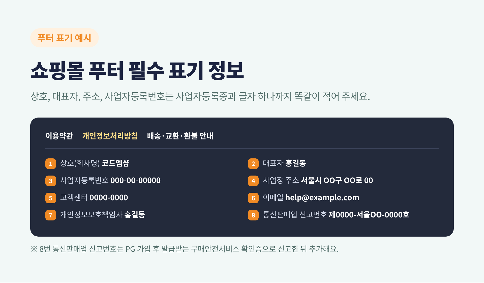 쇼핑몰 푸터 필수 표기 정보 예시
