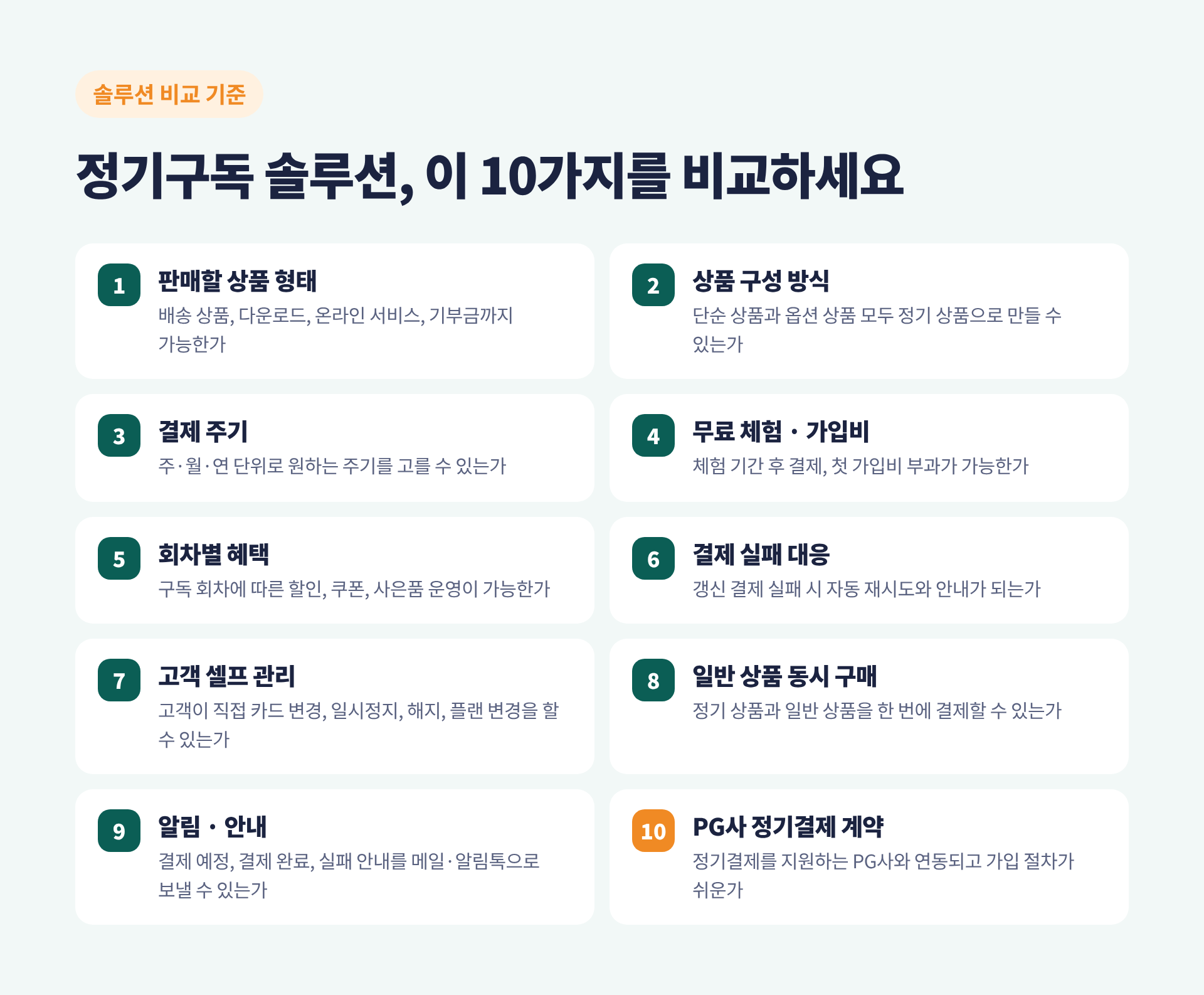 정기구독 솔루션 비교 기준 10가지